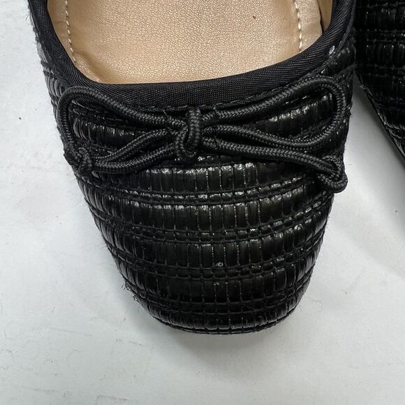 Steve Madden Black Seemly Raffia Straw Ballet Flats 8 Woven Bow Tie - Picture 5 of 10